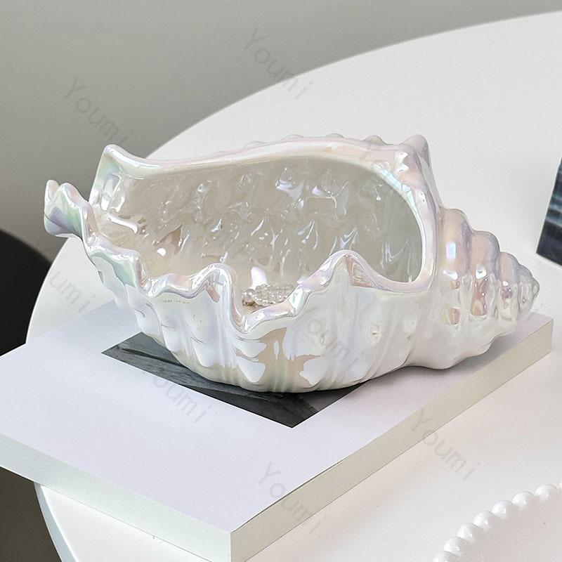 Creative Conch Ceramic Tray Light Luxury Home Decor Trays Decorative Entrance Jewelry Storage Tray High End Organizer Box