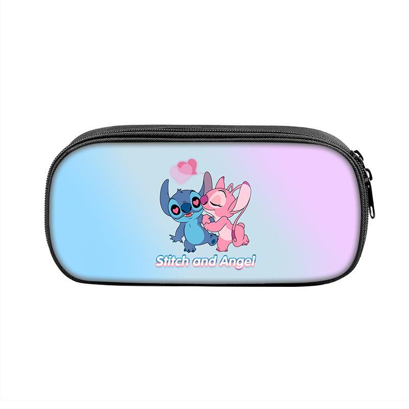 Stitch Pencil Case With Dual Zipper Polyester Storage For Kids And Students