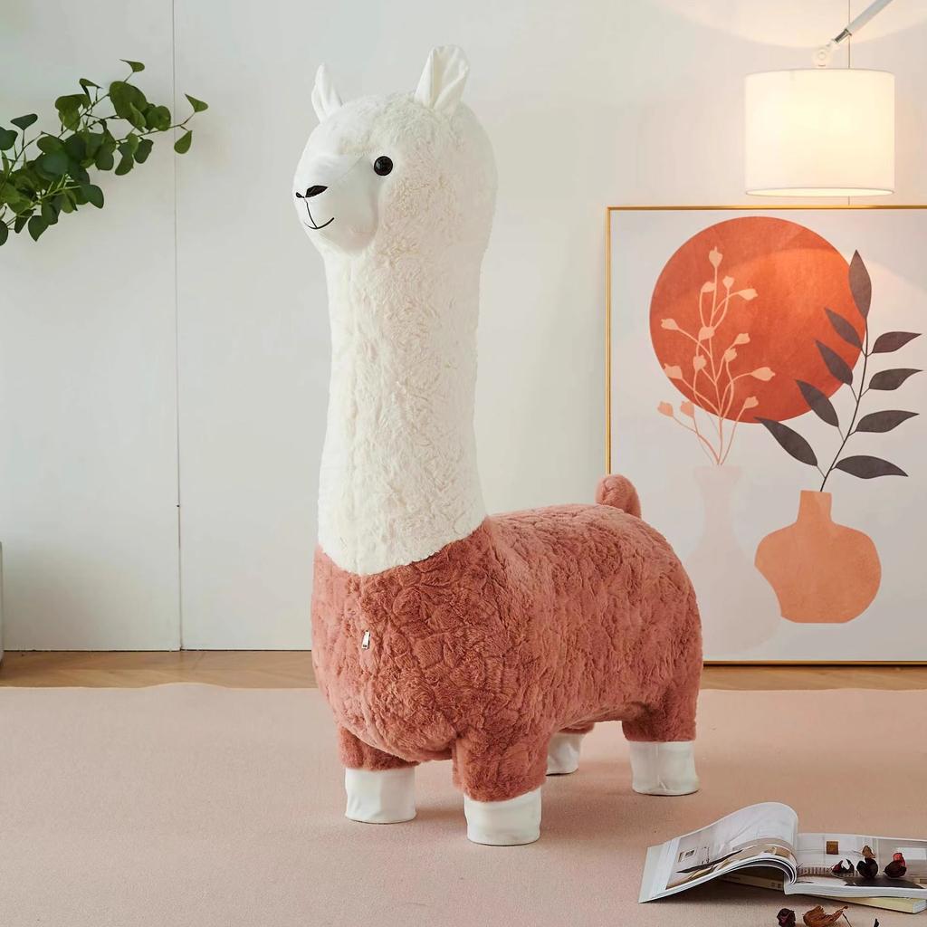 Oversized Alpaca Stool - Internet Famous Creative Plush Animal Seat, Living Room Floor Decor & Housewarming Gift, Furniture