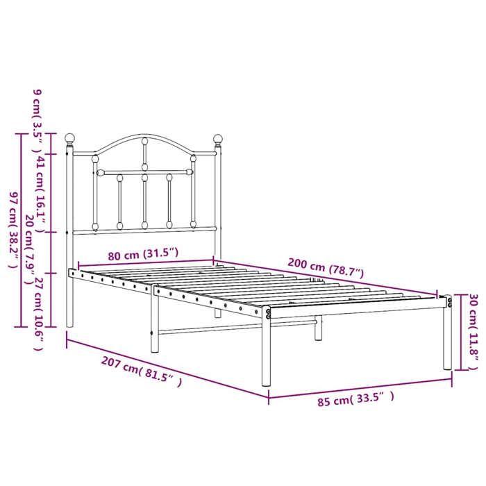 VidaXL Metal Bed Frame with Headboard Black 80x200 Cm 353430