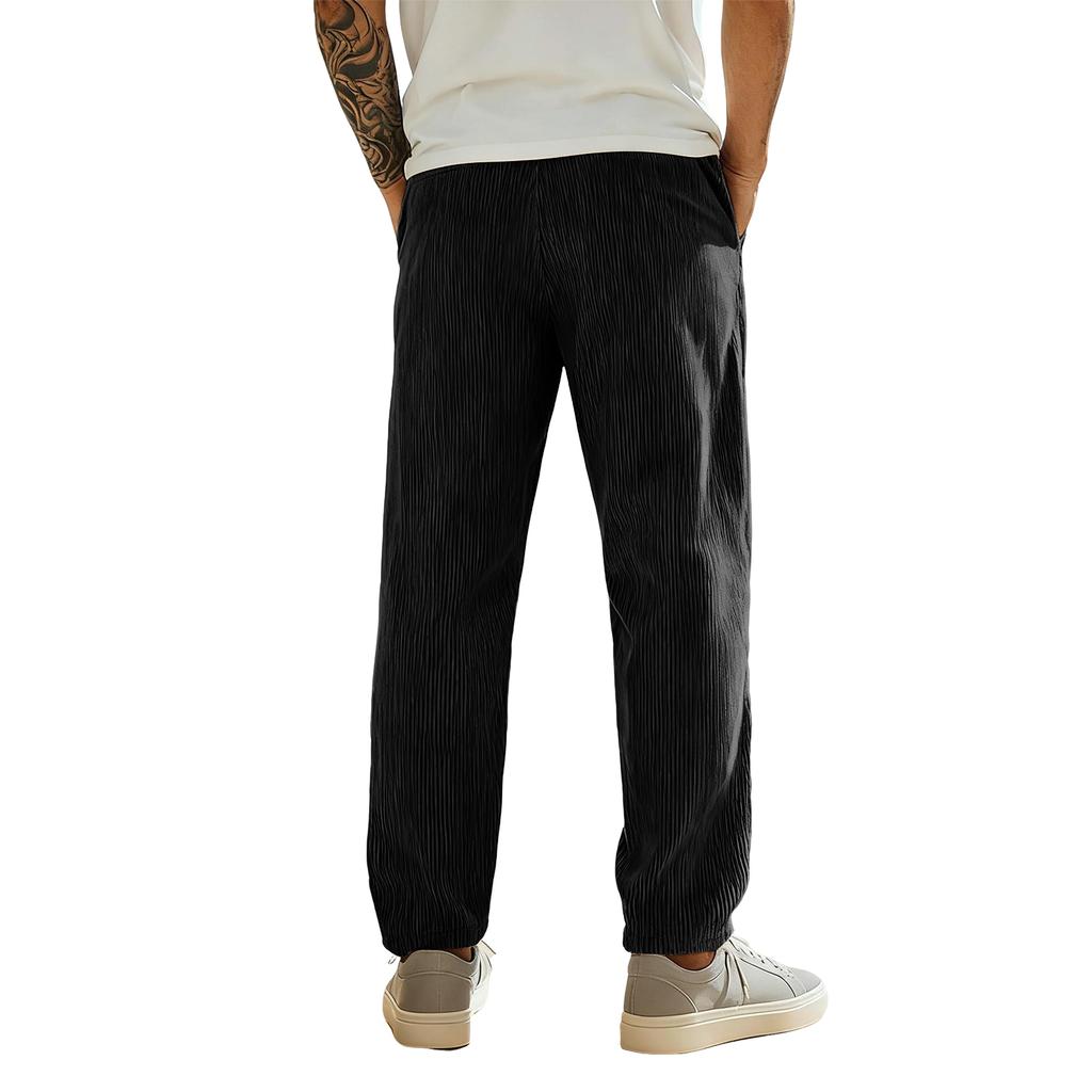 Mens Casual Corduroy Pants Elastic Waist Drawstring Sweatpants Casual Baggy Straight Cargo Pants Streetwear