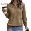 Fall Spring Women Sweatshirt Half-open Stand Collar Solid Color Loose Pullover with Big Pocket Elastic Cuffs OL Commuting Daily Top