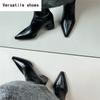 Designer Soft Leather Women Ankle Boots Sexy Pointed Toe Short Booties Stripper Square Heels Shoes