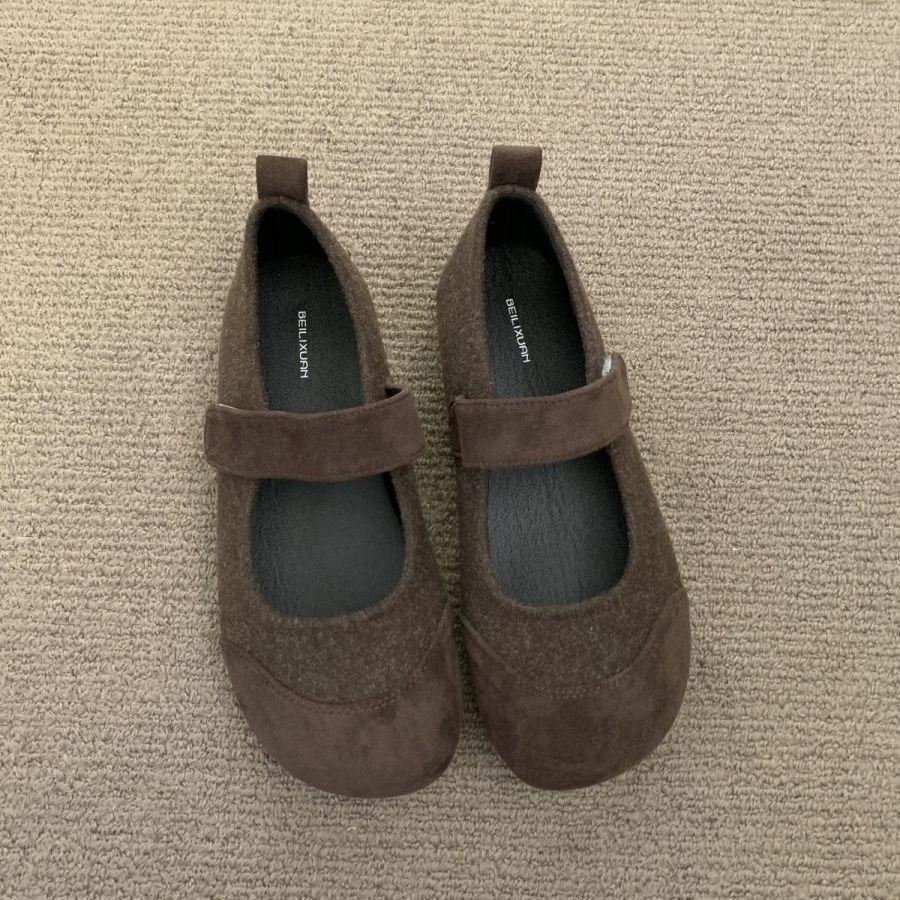 Gray Nizi round head small fragrance light mouth flat-soled single shoes women's 2025 autumn and winter new soft-soled skirt Mary Jane shoes