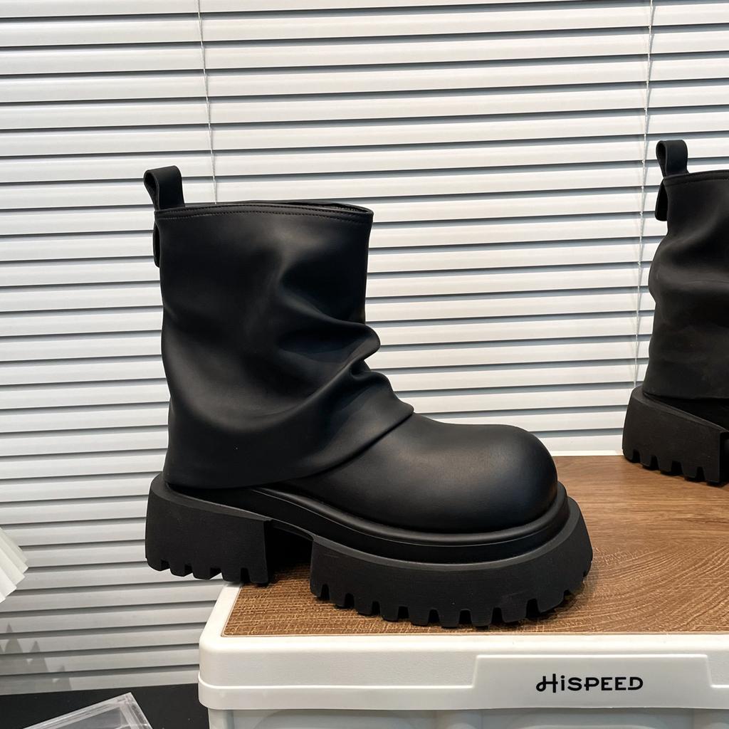 Just in the fashionable season~ Korean version of thick-soled thick-heeled pleated trouser tube boots women's stacking boots 2025 autumn and wint