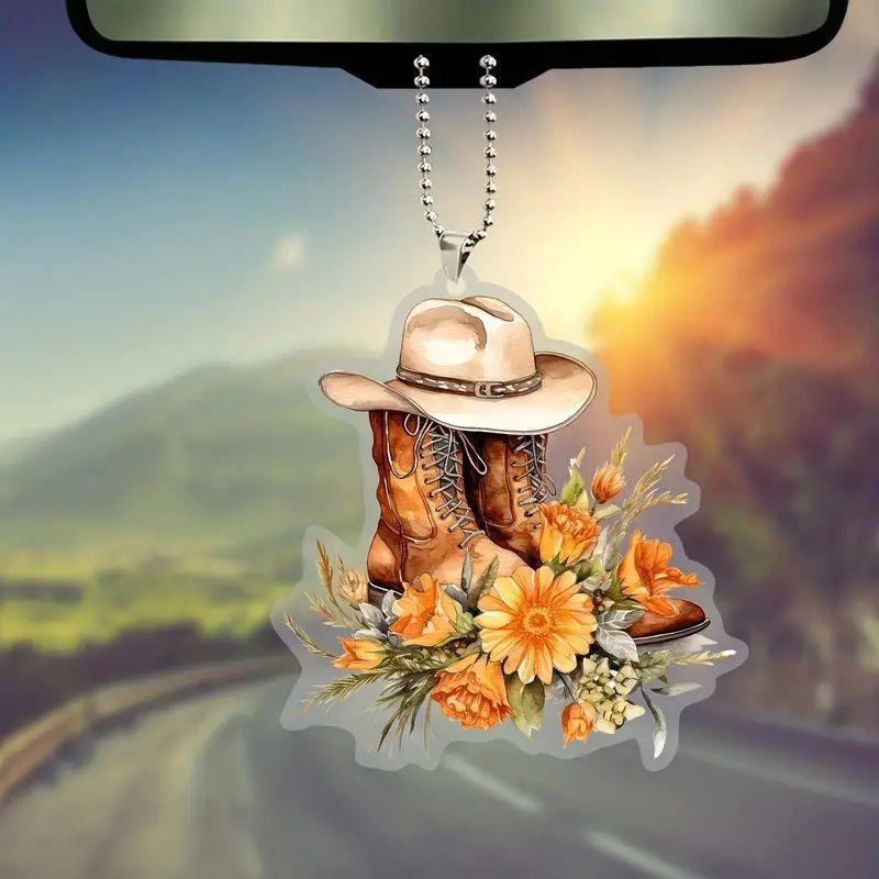 

Car Whimsical Acrylic Pendant In Colorful Boot And Hat Design Ideal For Enhancing Your Cars Interior Style 1