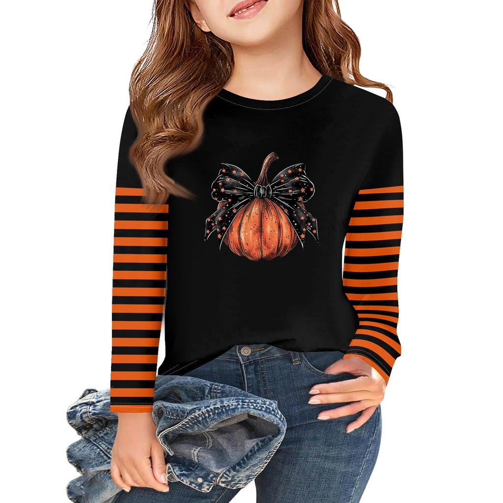 Girls Long Sleeve Halloween Day T Shirts Kids Fall Tops Crewneck Basic Tees 2-11Y