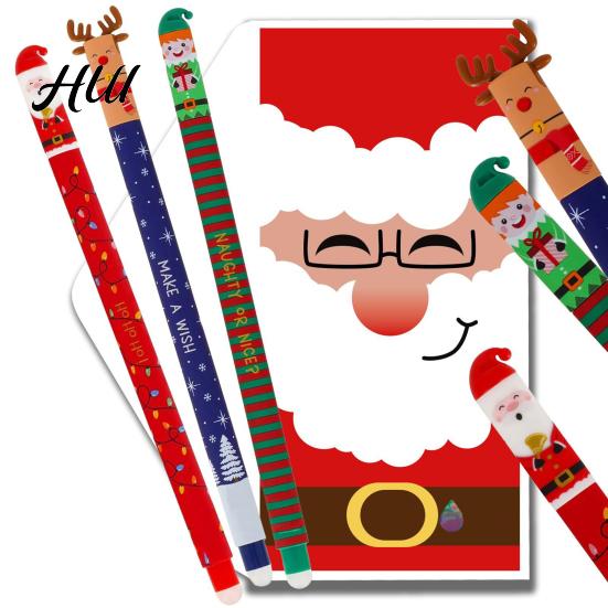 Festive School Supplies Erasable Pen Set Christmas Theme Santa Reindeer Elf Design Family And Friends Pens Smooth Writing Stationery for Students