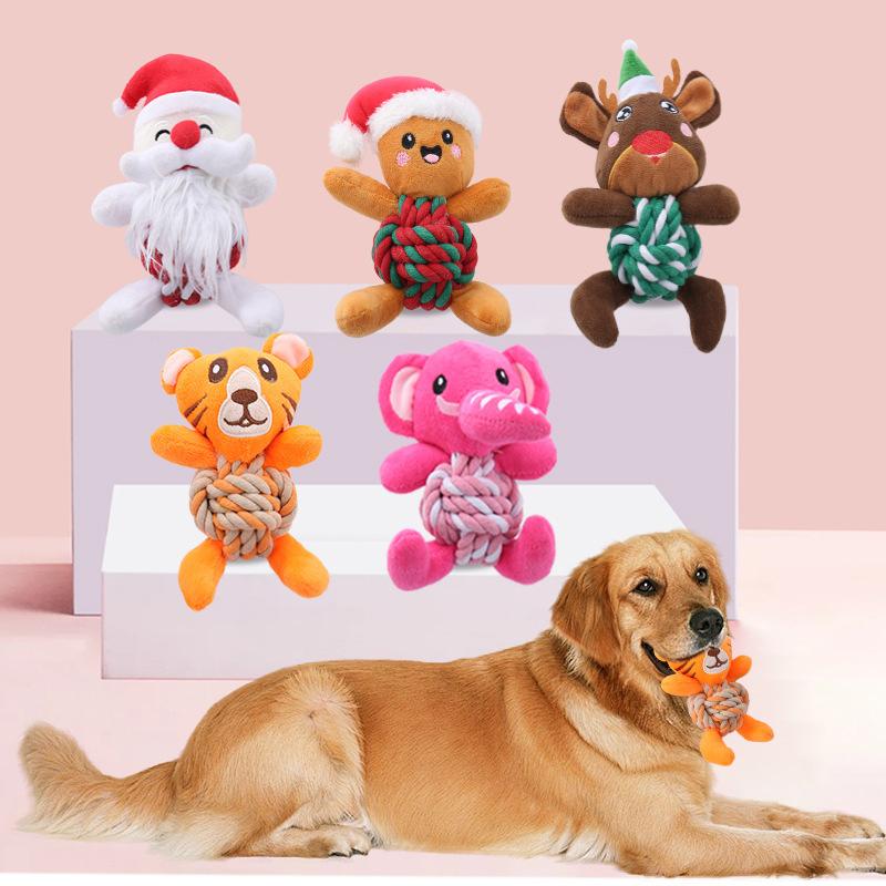 Cute Animal Plush Puppy Chew Toys with Rope and Squeaker Teething Dental Training Toys for Small Dogs Daily Play
