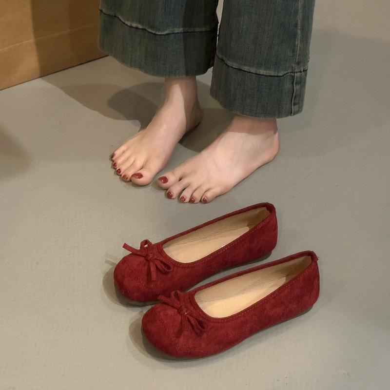 

Ретро туфли-балетки с бантом женские весенне-летние с мелким вырезом на плоской подошве с юбкой одинарные туфли туфли бабушки 35 красный