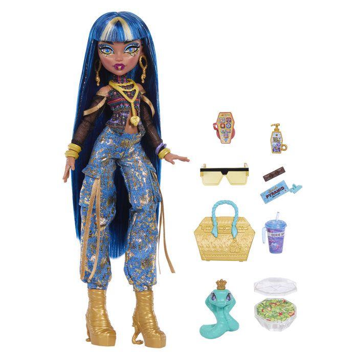 Fashion Doll - MONSTER HIGH - JHK32 - Cleo Back To School - Pet Cobra - Glamorous Gold Outfit - 7 Accessories
