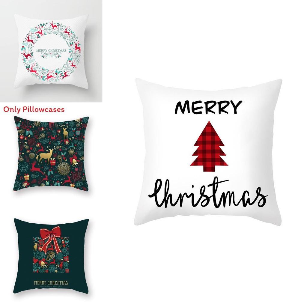 Premium Christmas Print Linen Pillow Cover Set For Cozy Holiday Decor In White