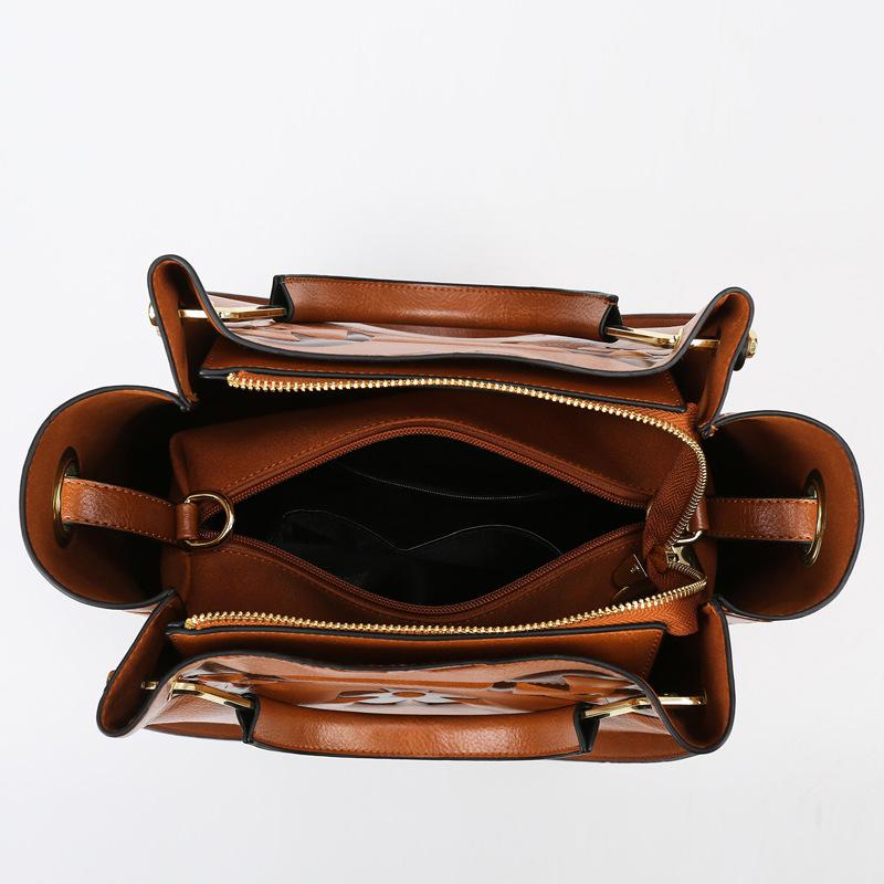 Bolsa Tote Feminina da Moda, Em Relevo com Letras Vintage, Grande Capacidade, Couro PU, Alça Ajustável, Bolsa Profissional para Negócios, Deslocamento, Advogada, Professora