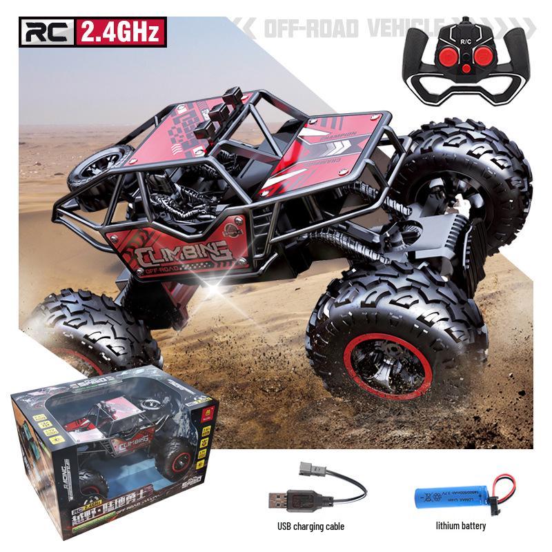 Off-Road Remote Control Climbing Car: High-Speed, 2.4G, Four-Channel, Rechargeable with Lights – Dynamic Toy Vehicle for Kids.