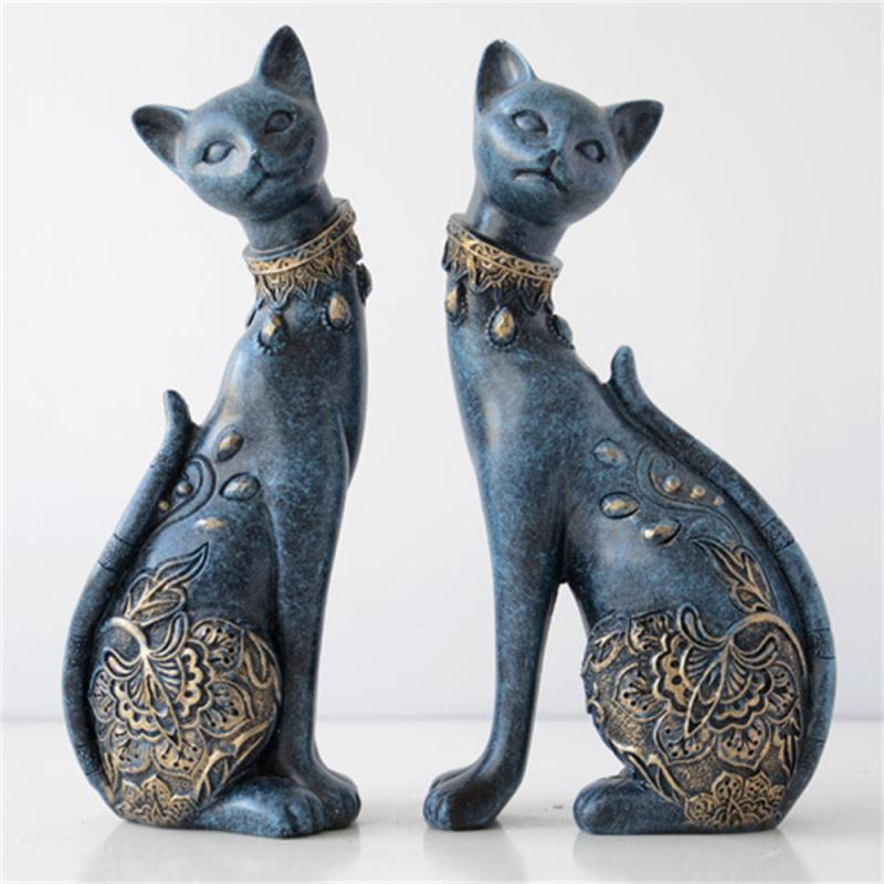 Classic Kitten Ornaments Solid Resin Artistic Creative Decoration Tv Cabinet Ornaments Waterproof Texture Blue-white/blue