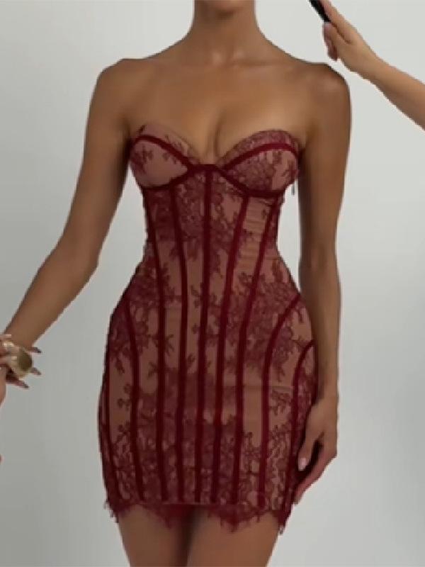 2026 Summer Pure Desire Lace Bodycon Tube Dress - Sleeveless Slim-Fit Women's Fashion