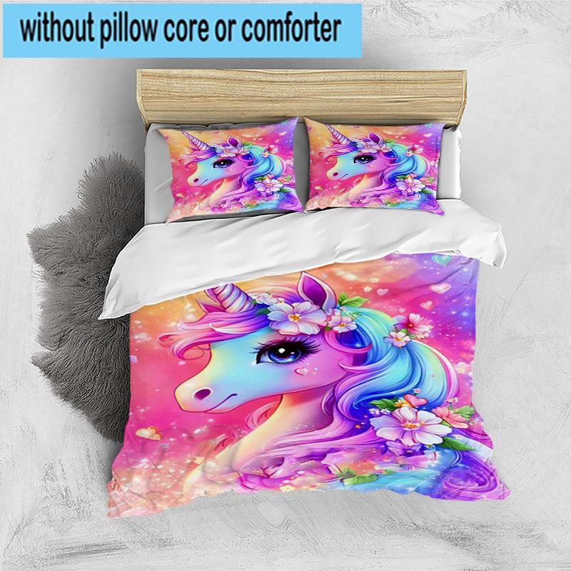 Magical Unicorn Fantasy 3pcs Bedding,Including 1pc Duvet Cover And 2pcs Pillowcases Perfect for Christmas,Ideal for Bedroom, Dormitory