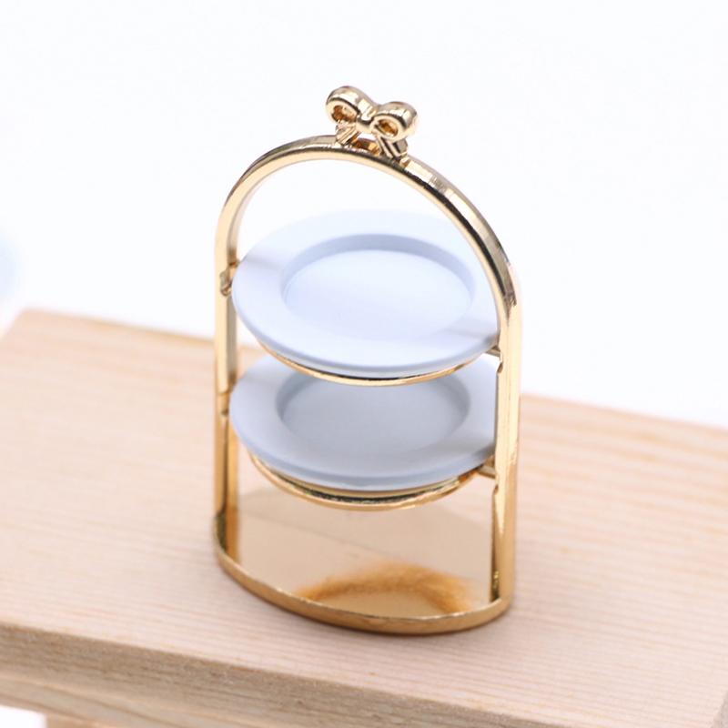 1:12 Dollhouse Miniature Metal Dessert Stand W/Plates Kitchen Home Model Decor Toy Doll House Accessories