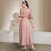 Women's Summer French Dress Floral Waist Dress with Puffy Sleeves