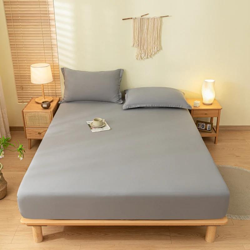 Solid Color Brushed Fitted Bed Sheet Set with 2 Pillowcases Soft Comfortable Non Slip Mattress Protector Cover for Single Double