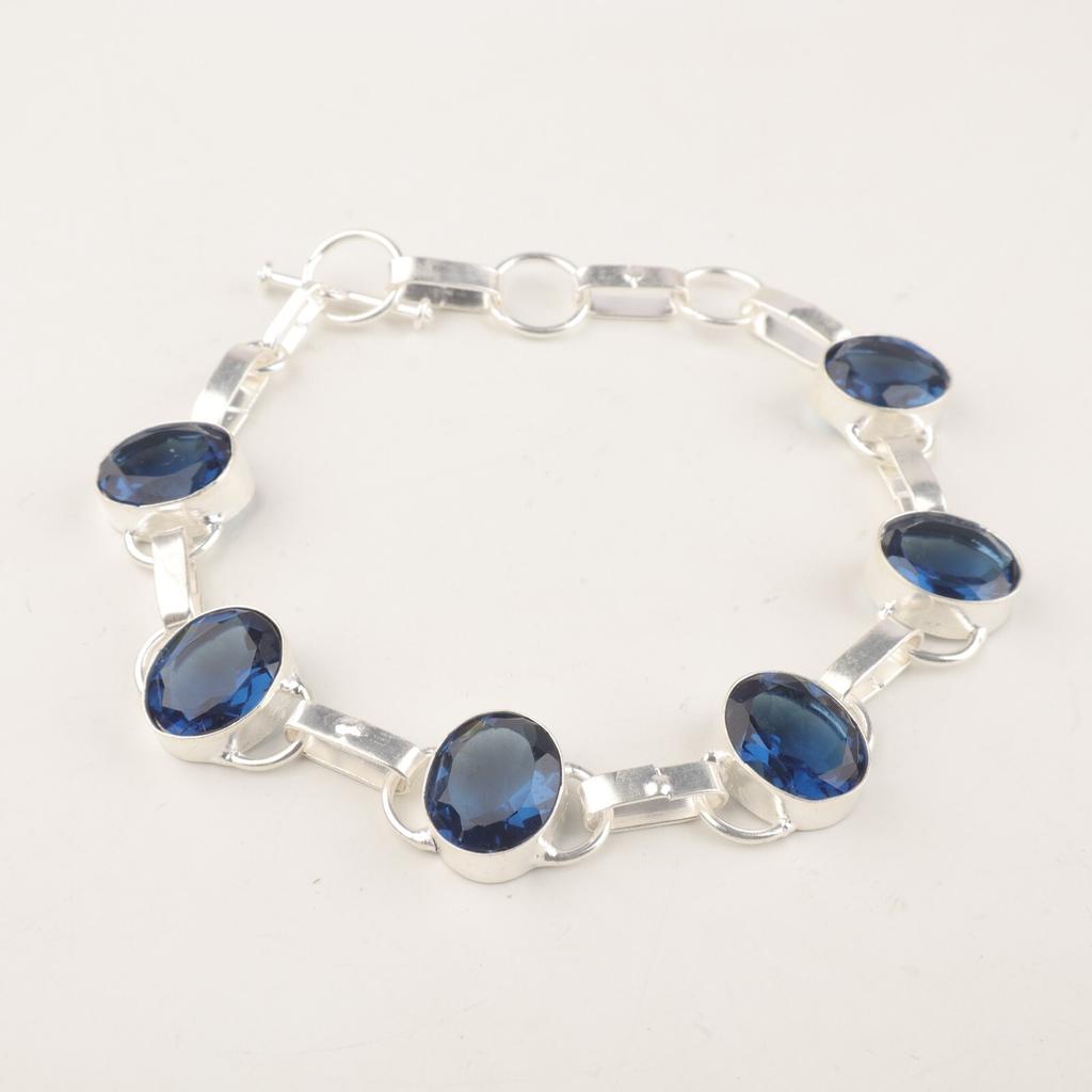 London Blue Topaz  Gemstone 925 Sterling Silver Jewelry Handmade Boho Bracelet RB-6-17