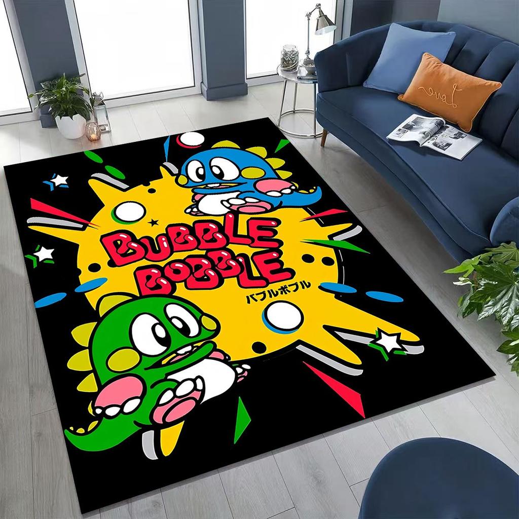 3D Retro Game Bubble Bobble Cartoon Gamer Rug for Bedroom Living Room Sofa Home Doormat Decor, Large Kid Play Non-slip Floor Mat