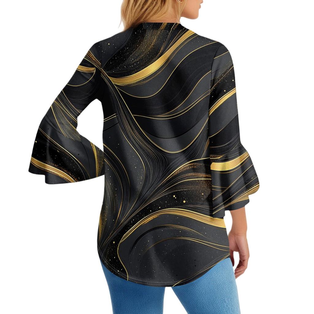 Blouses For Women Dressy Casual 3/4 Length Sleeve Womens Tops V Neck Tshirts Shirts With Flared Sleeve