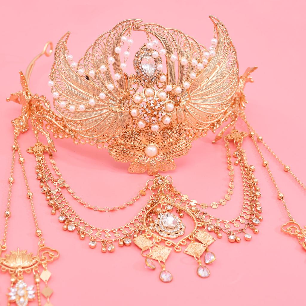 Nuova Tiara Elfica Etnica con Lunghe Frange e Cristalli Completi Accessori per Capelli da Donna Corona Placcata Oro