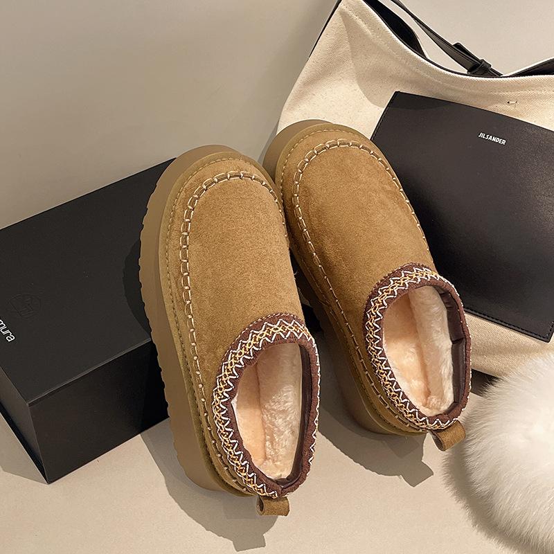 

Platform cotton shoes women s autumn and winter 2025 new round head woven comfortable versatile velvet warm women s snow boots 35