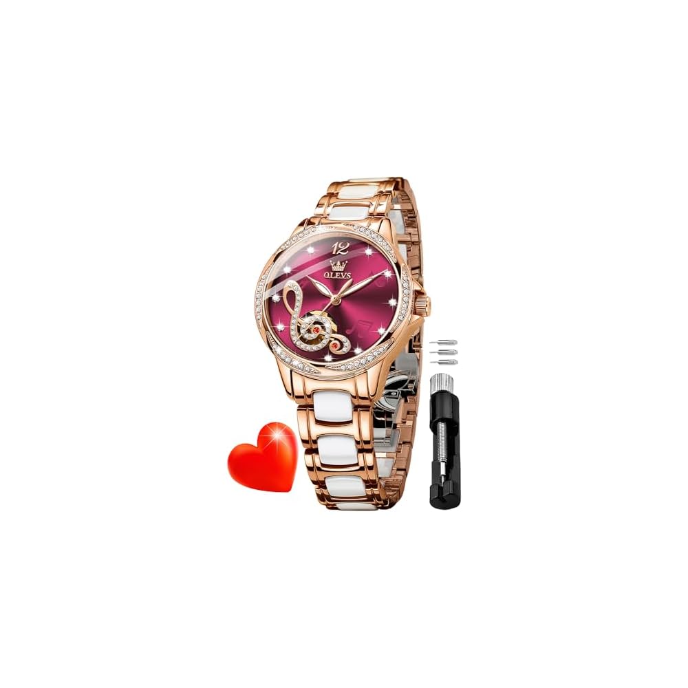 OLEVS Automatic Mechanical Men s Watch Calendar Waterproof Stainless Steel Dress Luminous Luxury Business Music Red