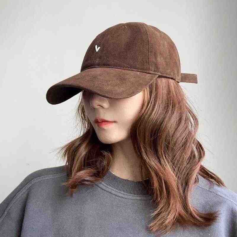 New Vintage Washable Cotton Baseball Cap Unisex Face Slimming Wide Brim Embroidered Duckbill Cap Simple Design