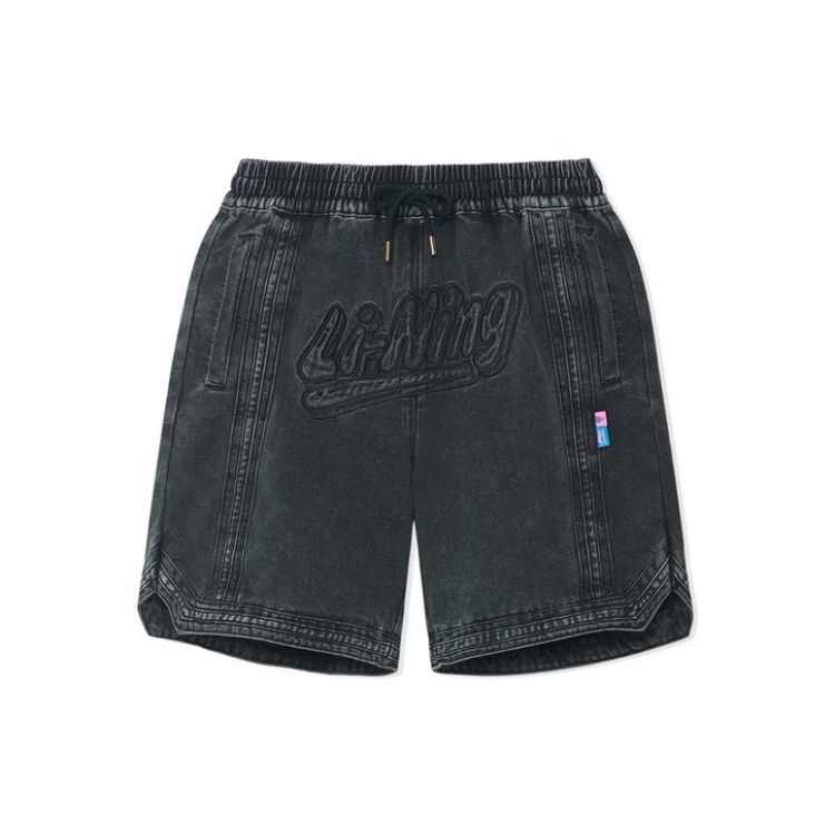 Li-Ning Solid Color Loose Wash Denim Shorts Men shorts Black AKSSB49-1 XL