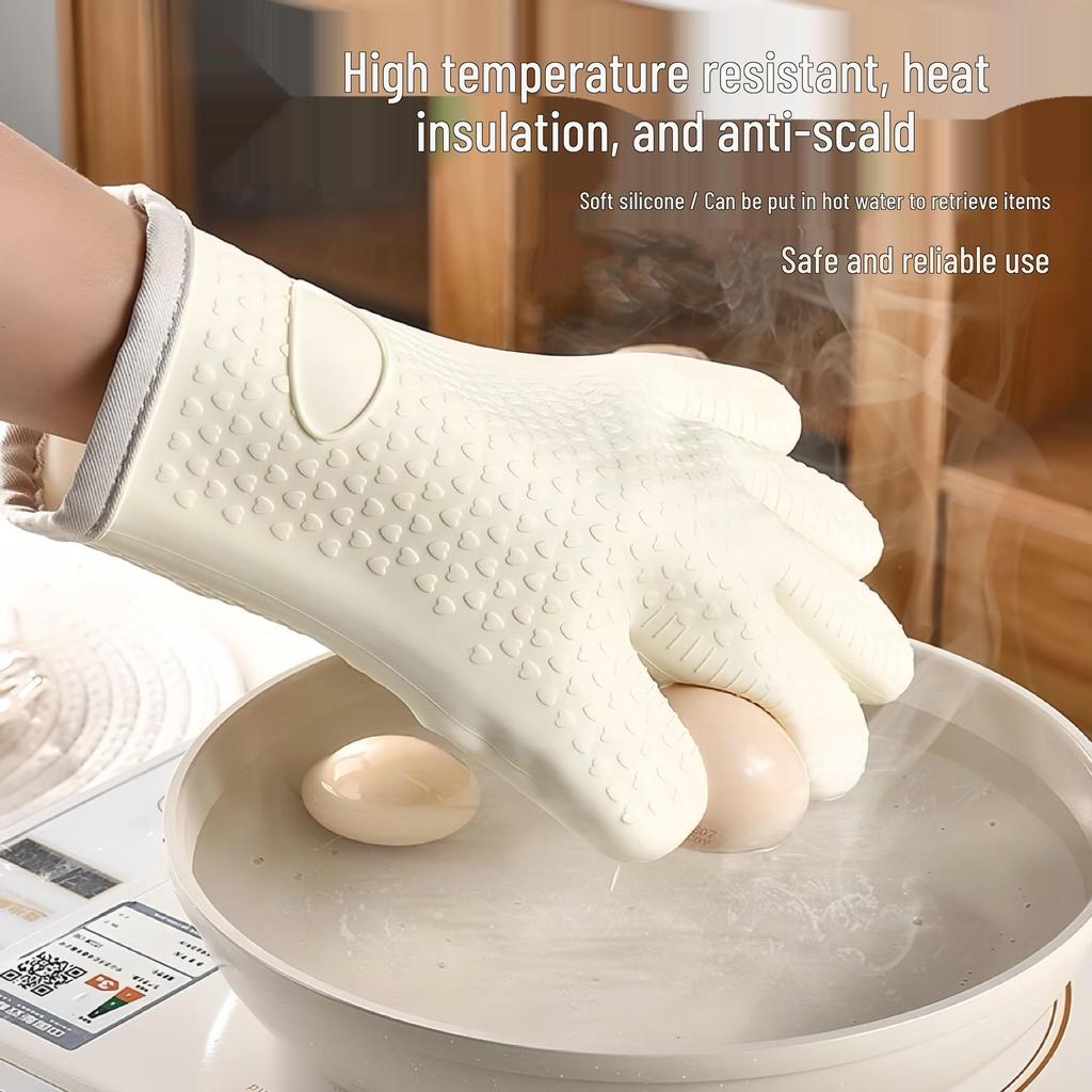 Heat-Resistant Non-Slip Silicone Kitchen Gloves - Anti-Scalding, Thickened Protection for Oven and Microwave