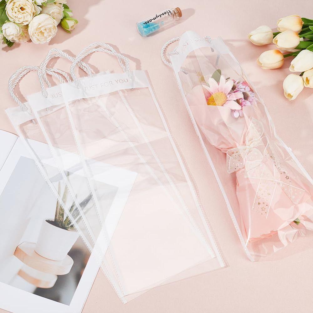10 Pcs Rectangle Clear Flower Packaging Bags Plastic Flower Bouquet Gift Bags  Festival