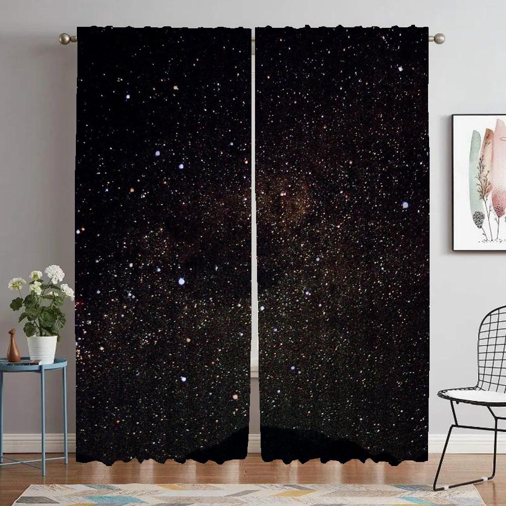 Livingroom Space Home Interior Draperies 2 Panels Covers Sheer for Bedroom Window Drapery for Starry Sky Divider Cooking Room Draperies ideal