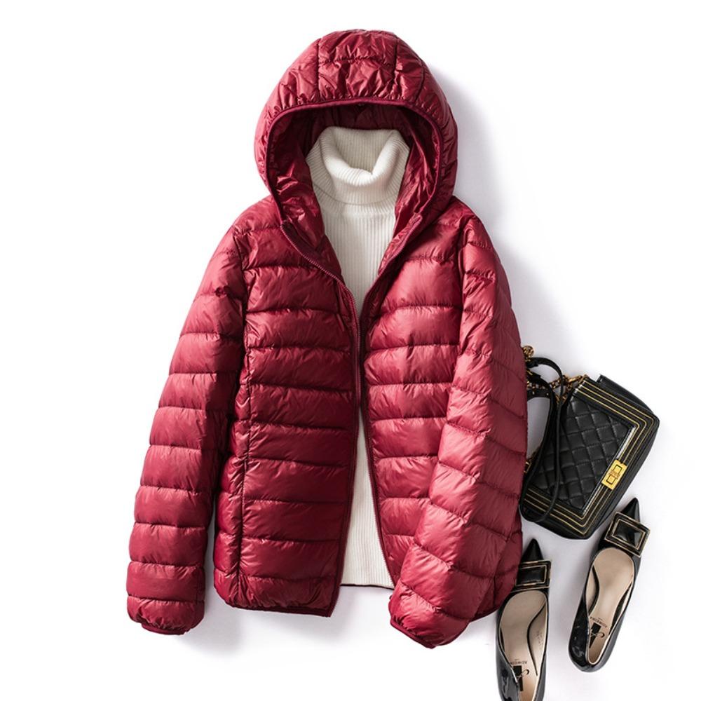 Women's Hooded Long Sleeve Jacket Regular Fit Casual Puffer Coat Zip Up Lightweight Down Outerwear
