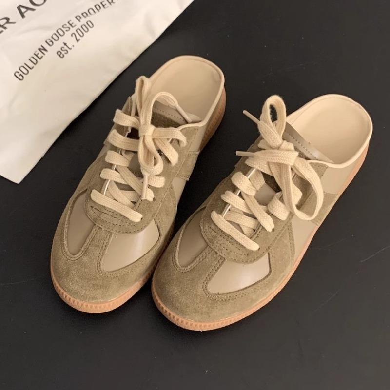 Leather Retro Color Matching Bag Head Half Slippers Women's Summer Wear New Flat-bottomed One-pedal Casual Shoes