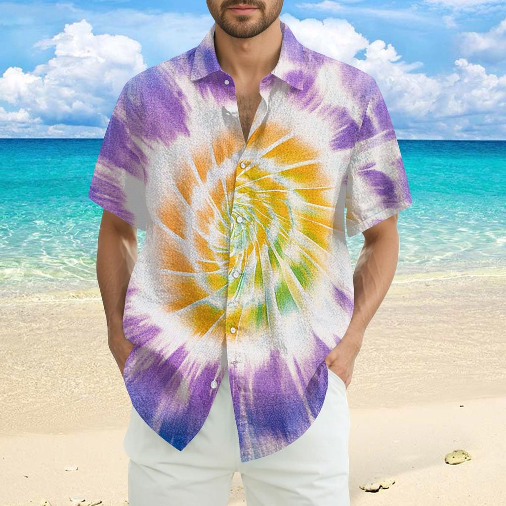 Men's Fashion Loose Tie-Dye Printed Short Sleeve Beach Shirt