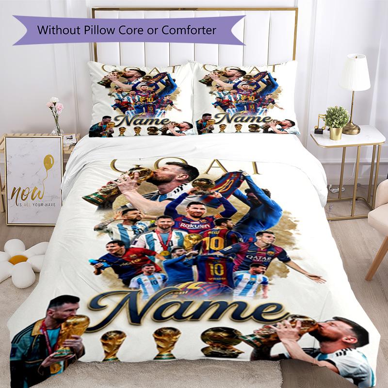 Messi Soccer Goat Name Personalized Name Bedding Set,Comfort Bed Linen for Boys Room Decoration,Perfect Gift for Match Fans,Wrinkle Resistant Duvet Co