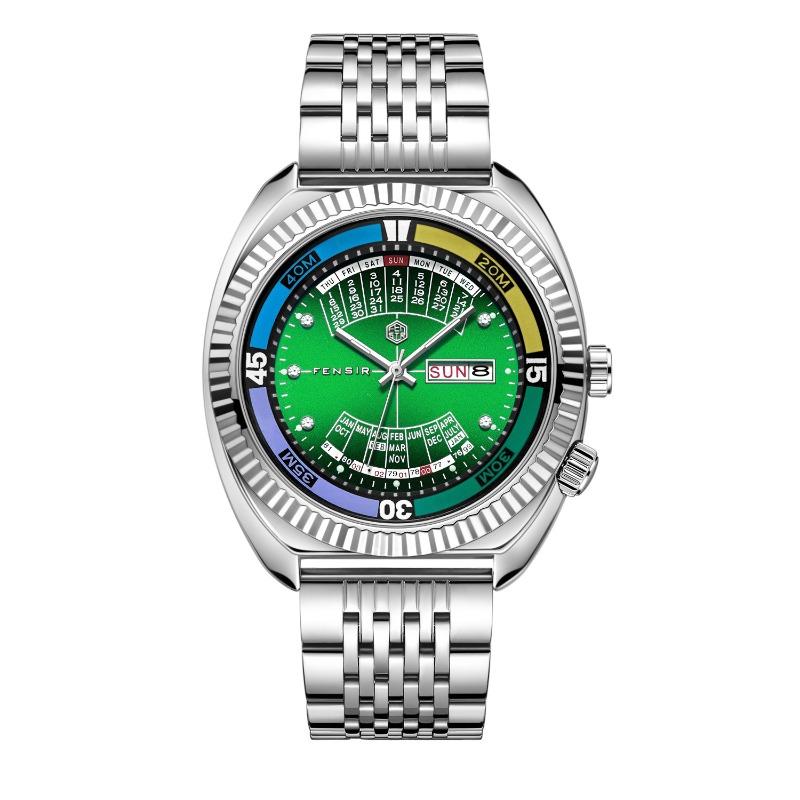 Imitation mechanical watch men's dial double calendar Fens men's classic men's quartz watch