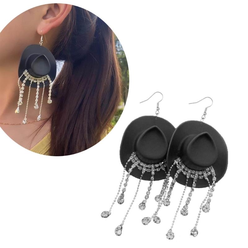 Sparkling Fringe Cowboy Hat Earrings for Music Festivals Party Western Hat Dangle Earrings Cowboy Hat Earrings Jewelry