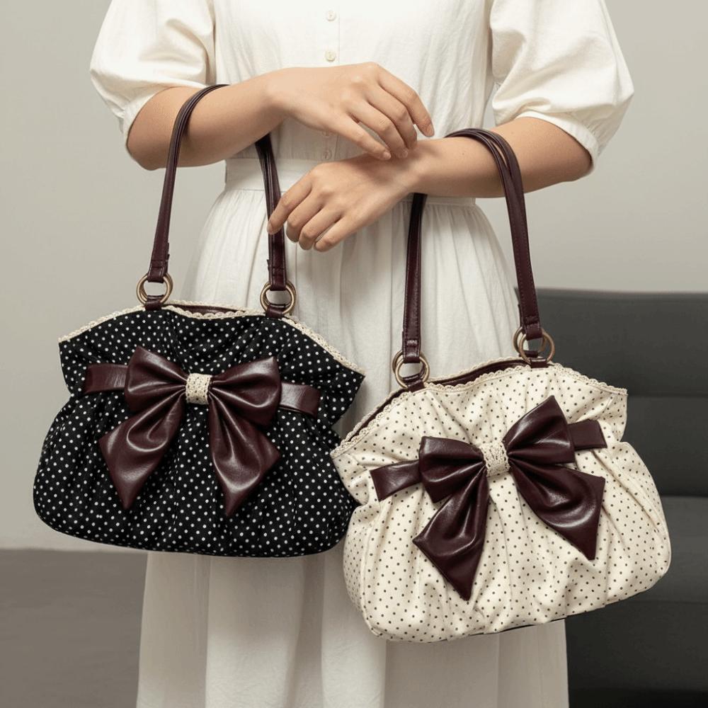 Dámské Kabelky Velká Kapacita Univerzální Taška přes Rameno s Mašlí Trendy Taška Tote s Puntíky Kancelářská Dáma