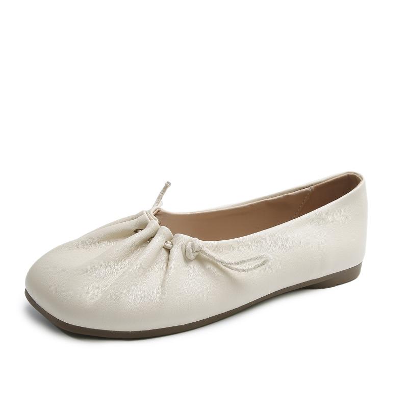 2026 New Style Flat Shoes Comfortable Nurse Big Head Non-slip Square Head Casual Soft Leather Single-layer Shoes for Women