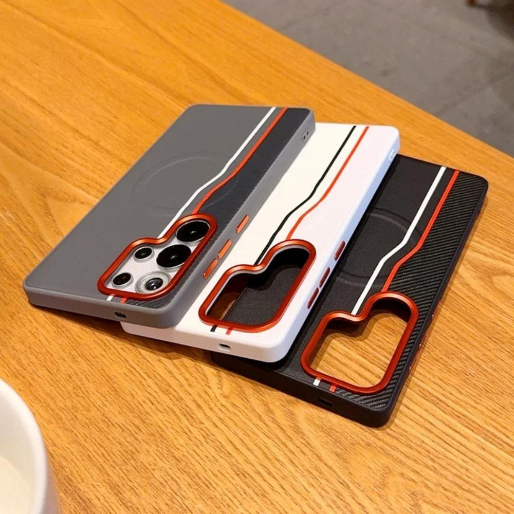 Busienss Sle Race Track Pattern Leather Case For Samsung S26 Ultra S25 Edge S24 Plus For MagSafe Charging Protector Cover