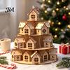 Weihnachtsparty Dekoration Holz Adventskalender, 24 Haus Countdown Display Ständer mit Baum Kalender Form, Festlicher Feiertag Tischplatte Regal