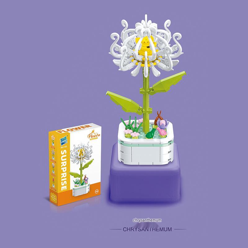 Kids' Educational Interlocking Building Blocks - Flower Potted Plant (Rose & Epiphyllum) Compatible with Top Building Block Models