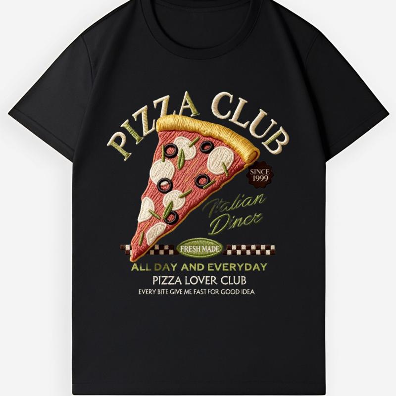 Pizza Club Print TShirt Vintage Italian Diner Pizza Lover Tee For Foodies