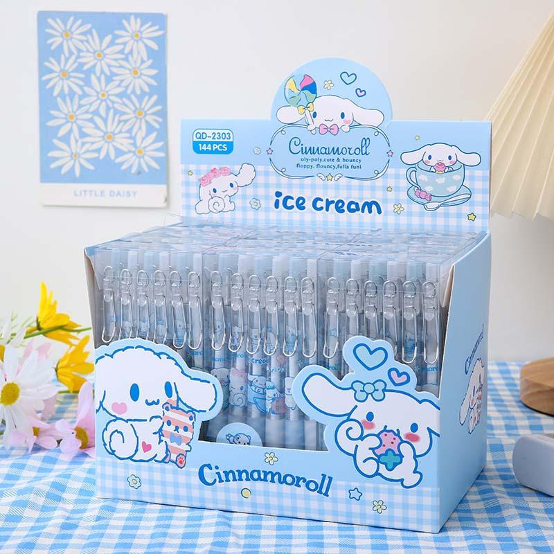 12Pcs 0.5mm Sanrio Cinnamoroll Box Press Pen Metal Pen Clip Press Neutral Pen Signature Pen High-value Student Stationery Back To School Season