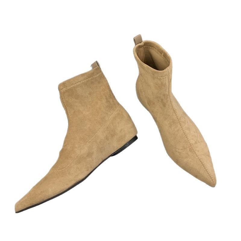 Pointed short boots Women's winter suede elastic inner height increase Pointed thin boots Small wedge heel boots Short boots