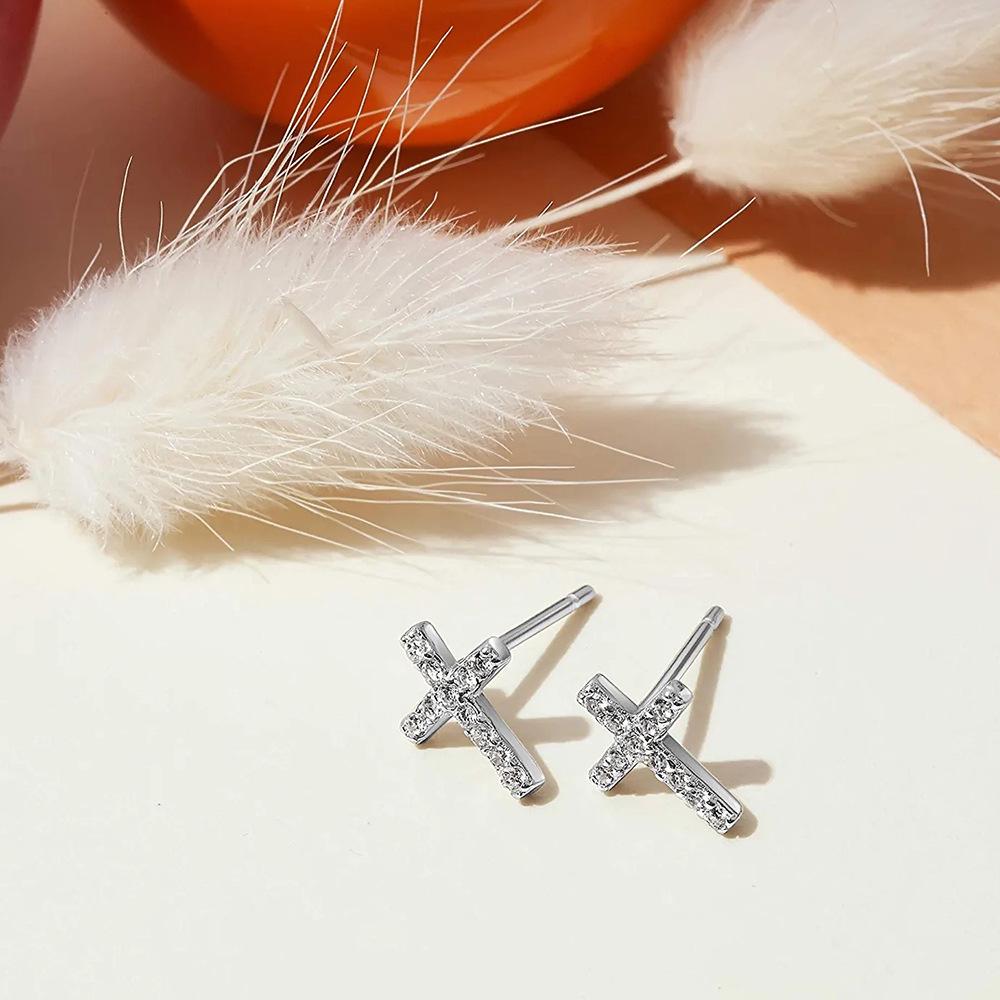 Stylish 6MM Stainless Steel Zircon Cross Earrings
